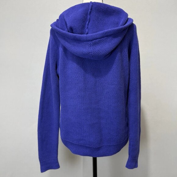 Lauren Ralph Lauren Waffle Knit Hoodie Womens Sz S Purple Blue Drawstring Bold - Picture 3 of 9